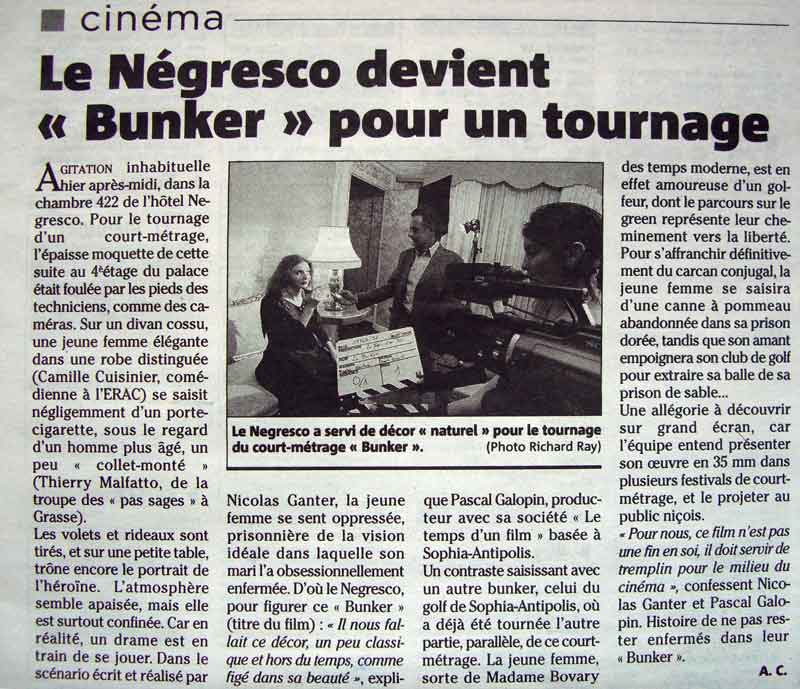 cinema, shooting of 'Bunker' by Nicolas Ganter