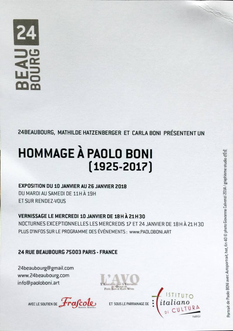 invitation exhibition Paolo Boni, text